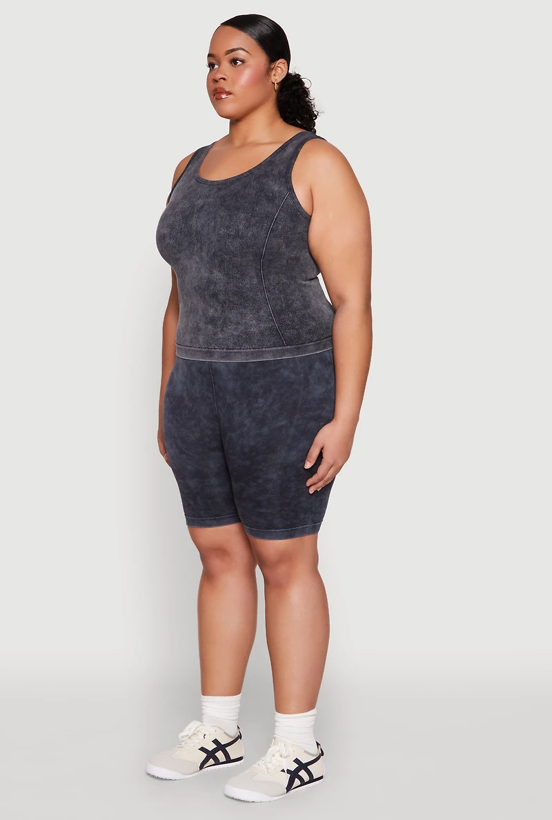 Womens Plus Size Seamless Mineral Wash Tank Top, Grey, Size 1X-2X