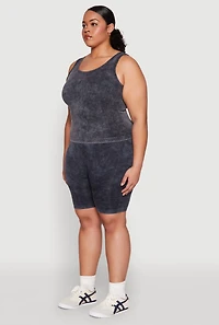 Womens Plus Size Seamless Mineral Wash Tank Top, Grey, Size 1X-2X