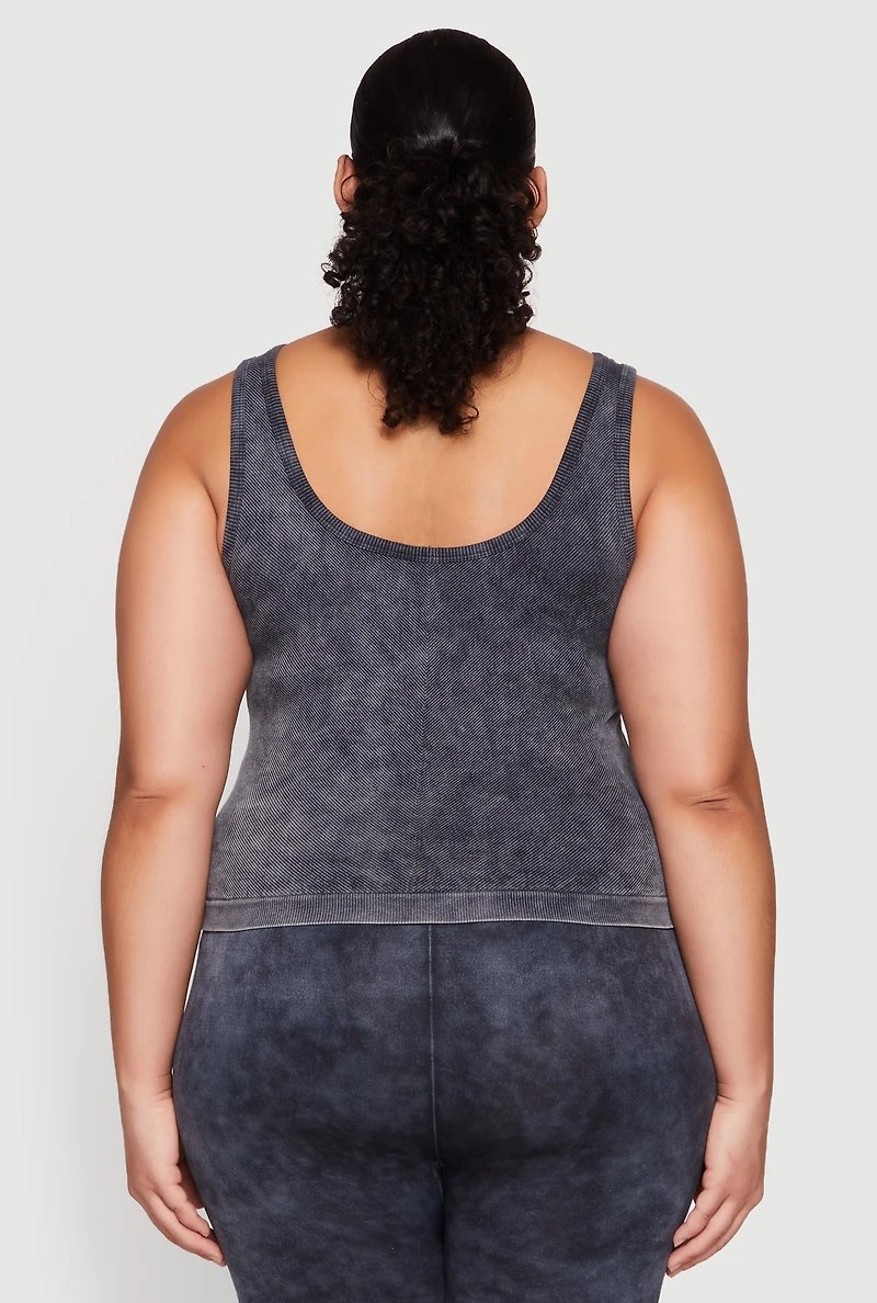 Womens Plus Size Seamless Mineral Wash Tank Top, Grey, Size 1X-2X