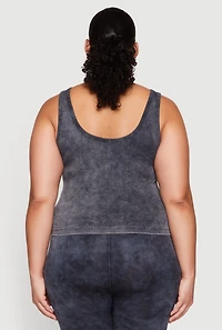 Womens Plus Size Seamless Mineral Wash Tank Top, Grey, Size 1X-2X