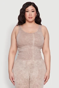 Womens Plus Seamless Mineral Wash Tank Top, 1X-2X
