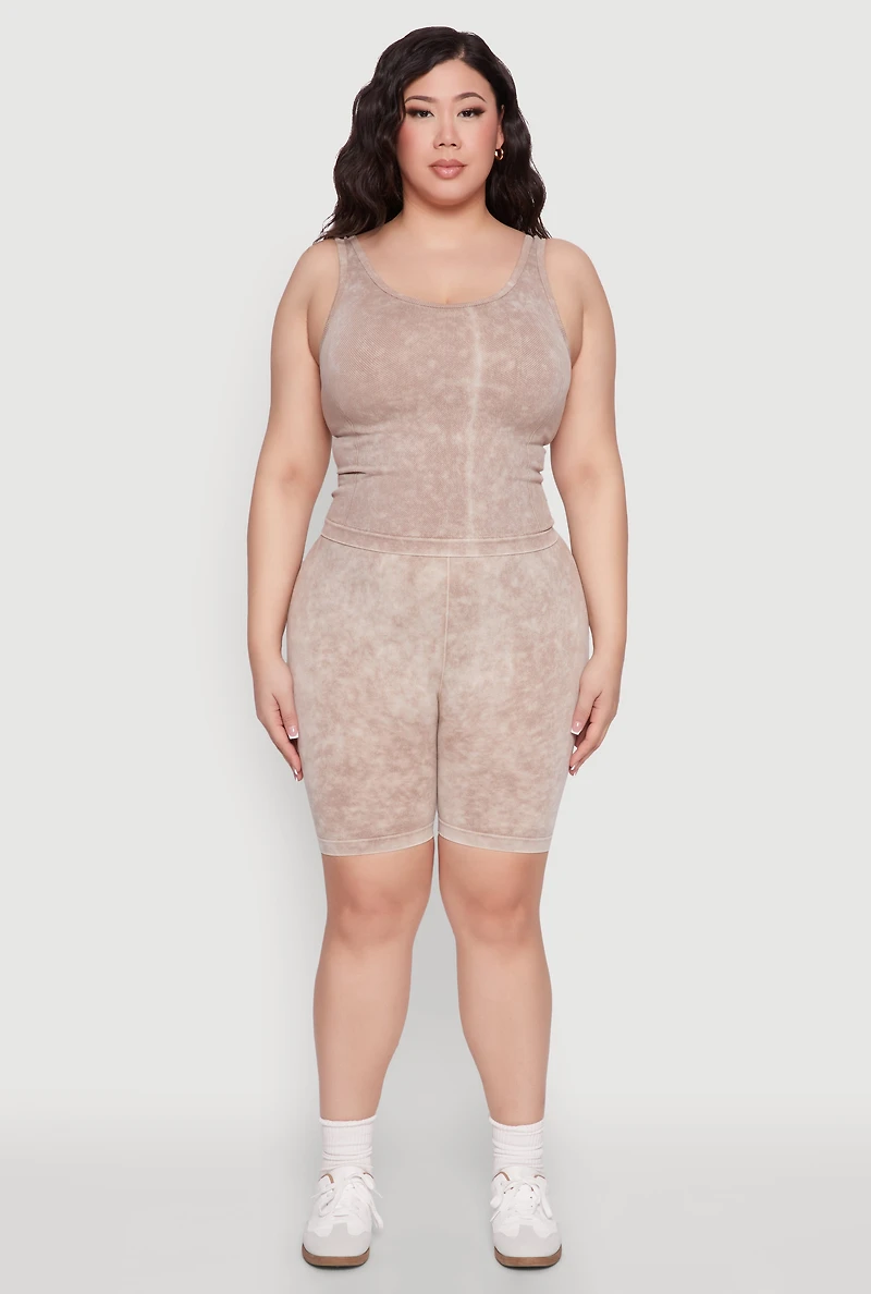 Womens Plus Seamless Mineral Wash Tank Top, 1X-2X