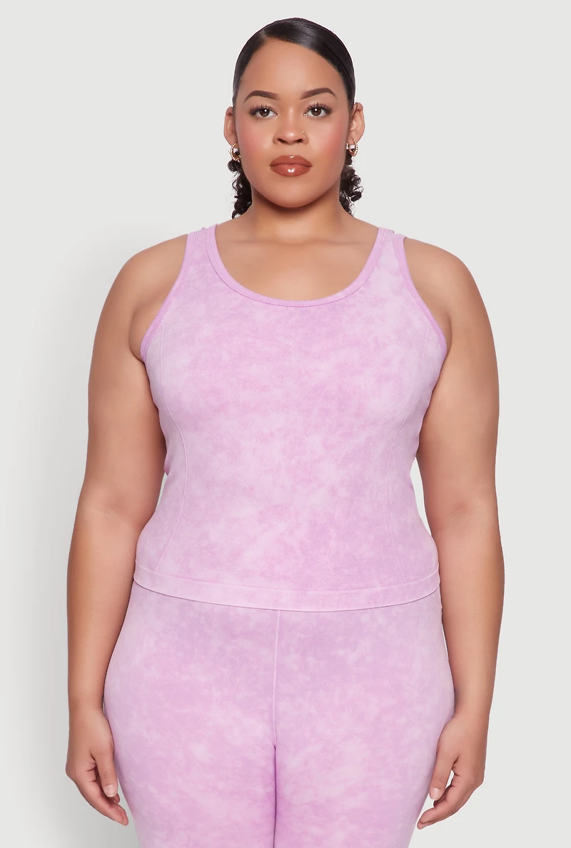 Womens Plus Size Seamless Mineral Wash Tank Top, Purple, Size 2X-3X