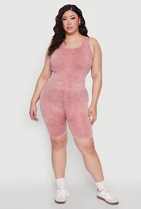 Womens Plus Size Seamless Mineral Wash Tank Top, Burgundy, Size 1X-2X