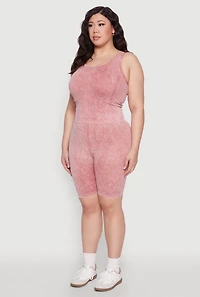 Womens Plus Size Seamless Mineral Wash Tank Top, Burgundy, Size 1X-2X