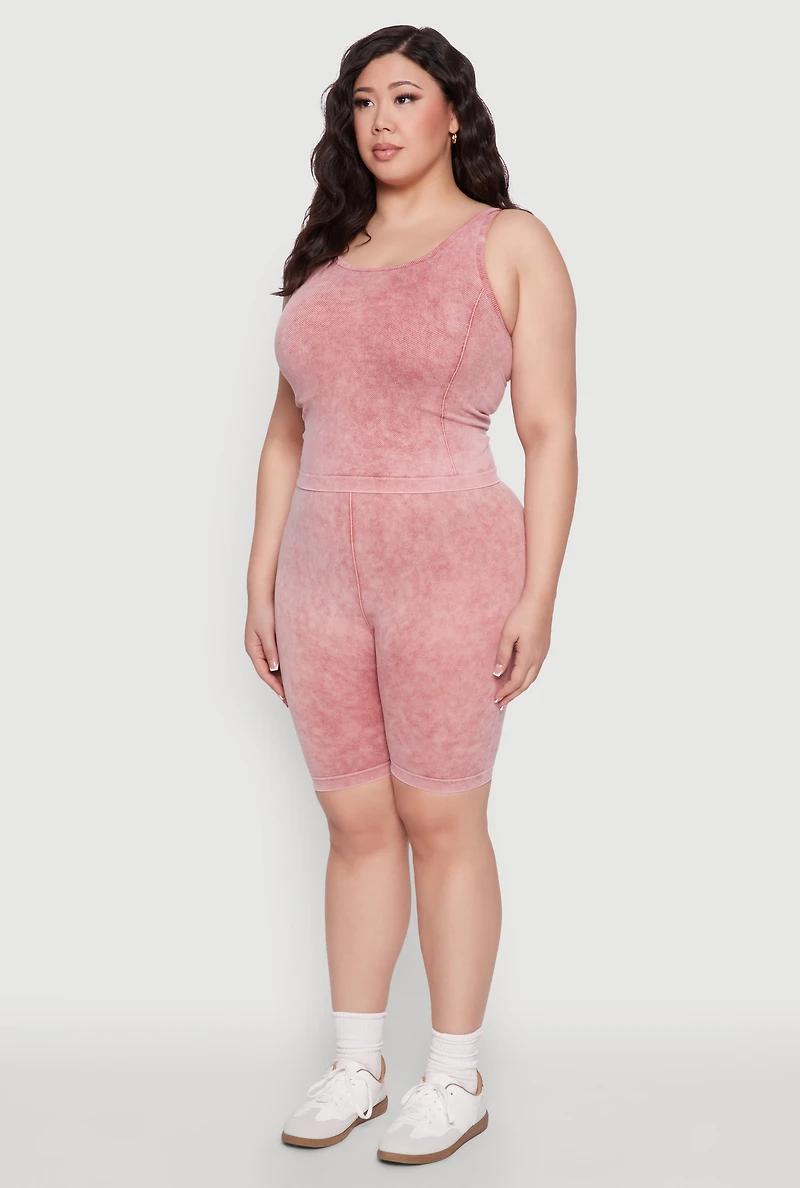 Womens Plus Seamless Mineral Wash Tank Top, Burgundy,