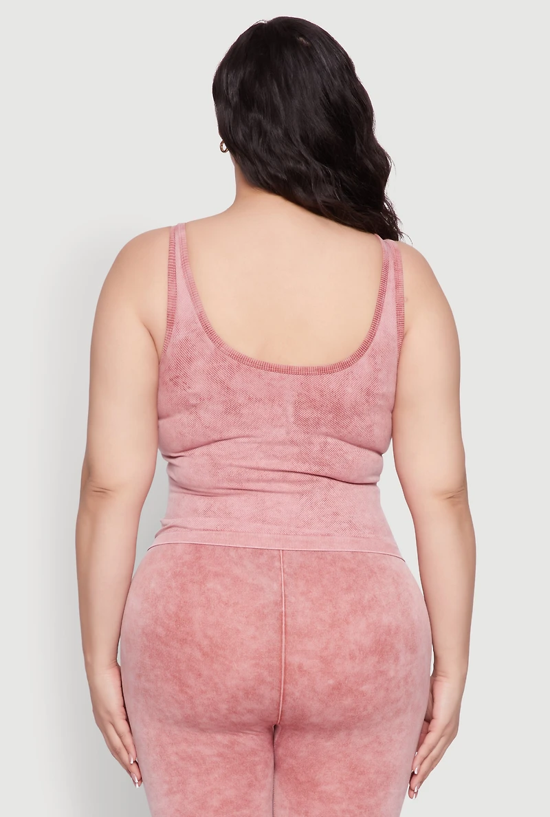 Womens Plus Size Seamless Mineral Wash Tank Top, Burgundy, Size 1X-2X