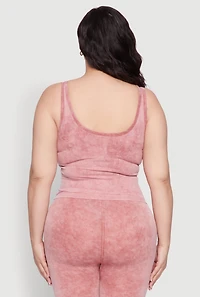 Womens Plus Size Seamless Mineral Wash Tank Top, Burgundy, Size 1X-2X