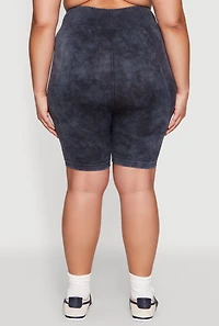 Womens Plus Size Mineral Wash Seamless Biker Shorts, Grey, Size 1X-2X