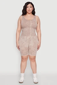 Womens Plus Size Mineral Wash Seamless Biker Shorts, Khaki, Size 2X-3X