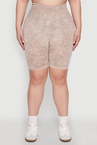 Womens Plus Size Mineral Wash Seamless Biker Shorts, Khaki, Size 2X-3X