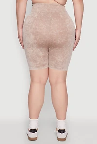 Womens Plus Size Mineral Wash Seamless Biker Shorts, Khaki, Size 2X-3X