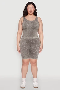 Womens Plus Size Mineral Wash Seamless Biker Shorts, Green, Size 2X-3X