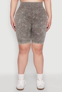 Womens Plus Size Mineral Wash Seamless Biker Shorts, Green, Size 2X-3X