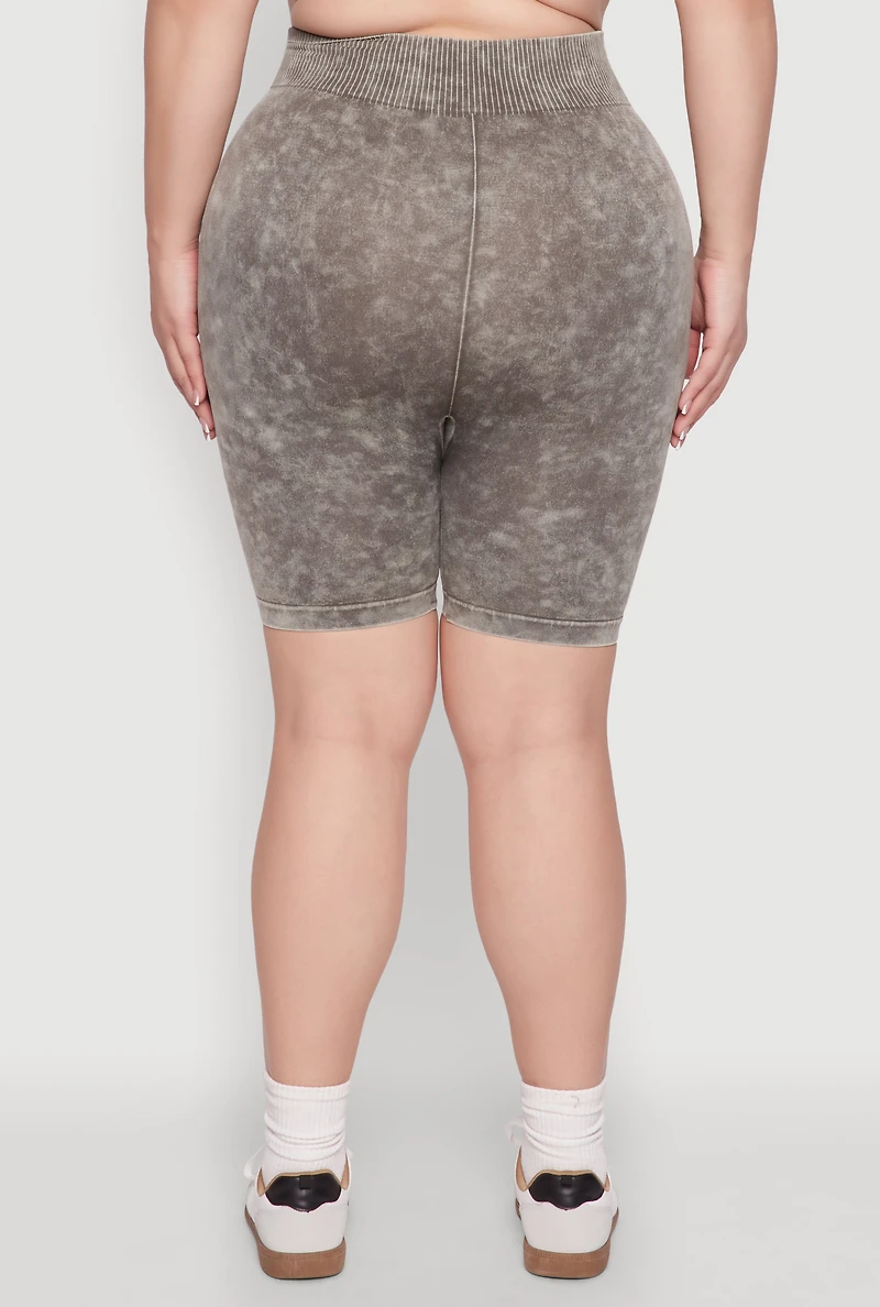 Womens Plus Mineral Wash Seamless Biker Shorts,