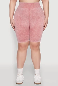 Womens Plus Size Mineral Wash Seamless Biker Shorts, Burgundy, Size 2X-3X