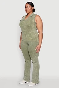 Womens Plus Mineral Wash Ribbed Knit Johnny Collar Top, 2X-3X