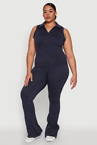 Womens Plus Mineral Wash Ribbed Knit Johnny Collar Top, 1X-2X