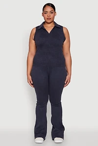 Womens Plus Mineral Wash Ribbed Knit Johnny Collar Top, 1X-2X