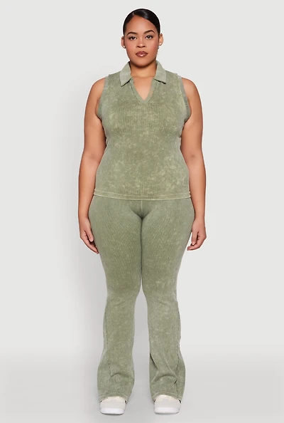 Plus Mineral Wash Ribbed Knit Boot Cut Pants