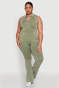 Plus Mineral Wash Ribbed Knit Boot Cut Pants