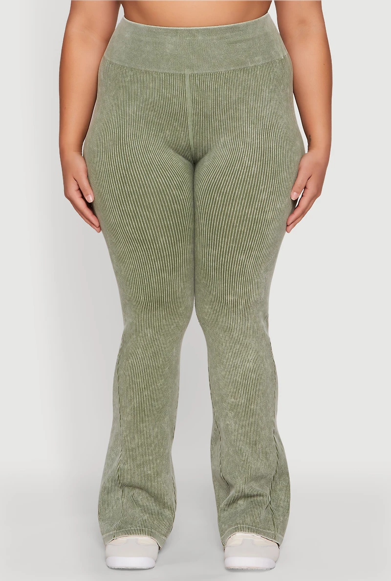 Plus Mineral Wash Ribbed Knit Boot Cut Pants