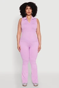 Womens Plus Size Mineral Wash Ribbed Knit Boot Cut Pants, Purple, Size 2X-3X