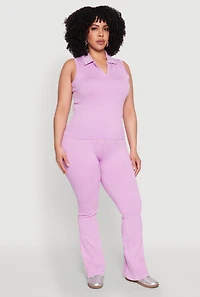 Womens Plus Size Mineral Wash Ribbed Knit Boot Cut Pants, Purple, Size 2X-3X