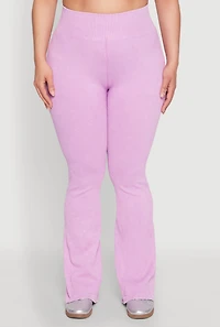 Womens Plus Size Mineral Wash Ribbed Knit Boot Cut Pants, Purple, Size 2X-3X