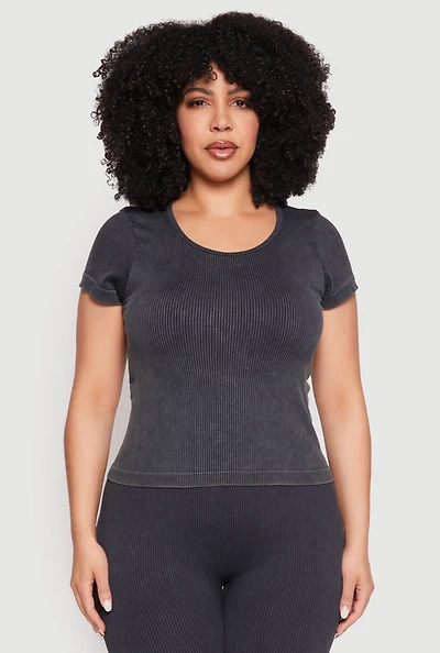 Womens Plus Compression Rib Seamless Mineral Wash Top,