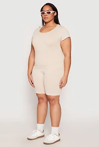 Womens Plus Compression Rib Seamless Mineral Wash Top, 1X-2X
