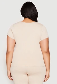 Womens Plus Size Compression Rib Seamless Mineral Wash Top, Beige, Size 2X-3X