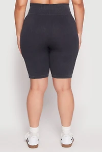 Womens Plus Seamless Mineral Wash Biker Shorts, Black,