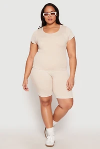 Womens Plus Size Seamless Mineral Wash Biker Shorts, Khaki, Size 1X-2X