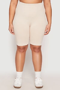 Womens Plus Size Seamless Mineral Wash Biker Shorts, Khaki, Size 1X-2X