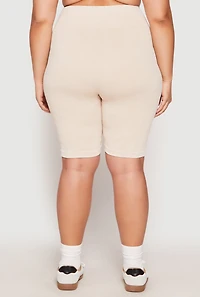 Womens Plus Size Seamless Mineral Wash Biker Shorts, Khaki, Size 1X-2X