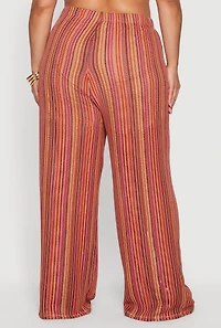 Plus High Waisted Wide Leg Striped Casual Pants