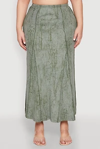 Womens Plus Size Mineral Wash Pintuck Short Sleeve Top, Green, Size 2X