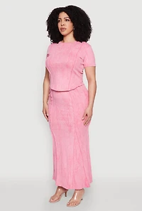 Womens Plus Size Mineral Wash Pintuck Short Sleeve Top, Pink, Size 1X