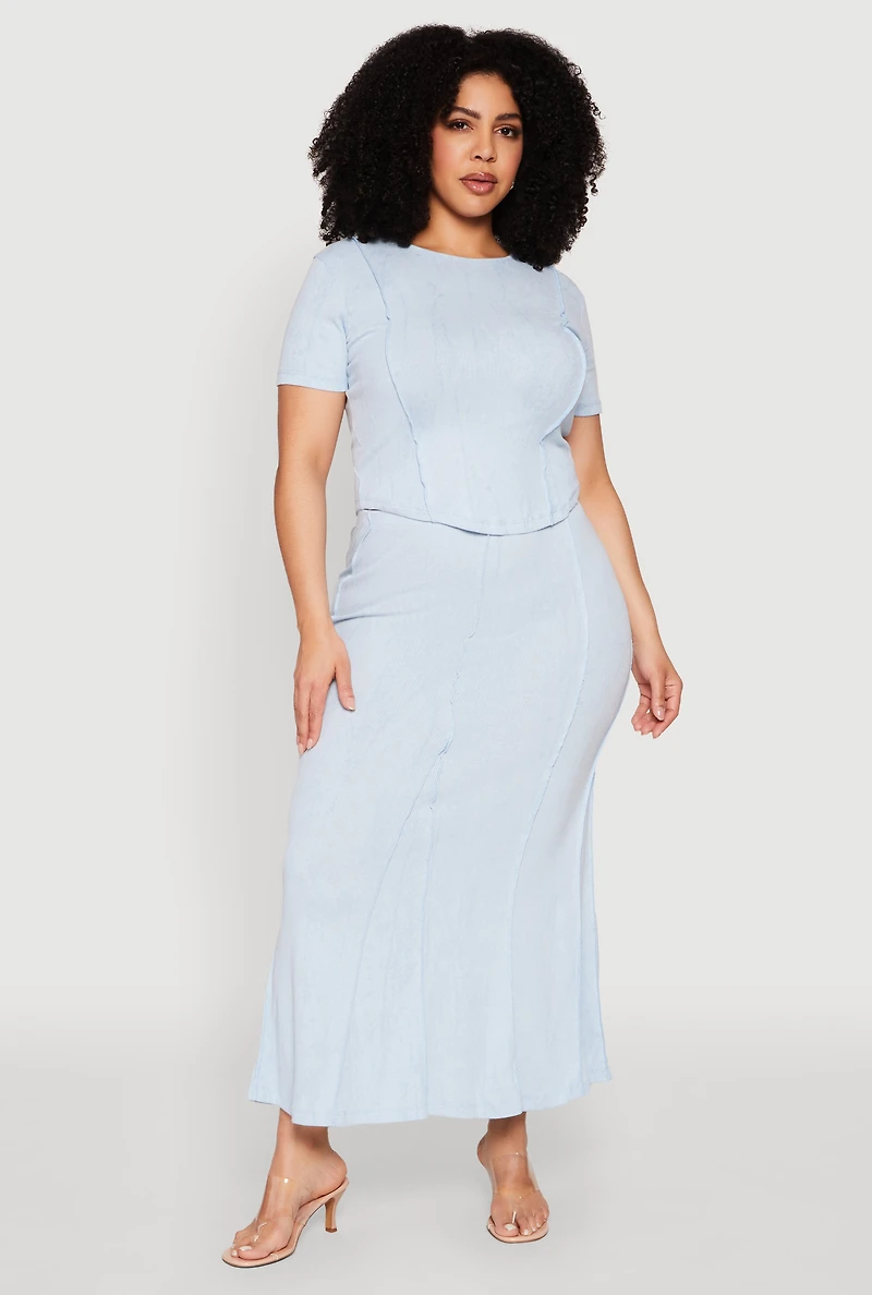 Plus Mineral Wash Pintuck Short Sleeve Top