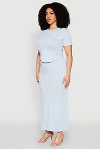 Plus Mineral Wash Pintuck Short Sleeve Top