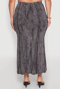 Womens Plus Mineral Wash Mermaid Skirt, 3X