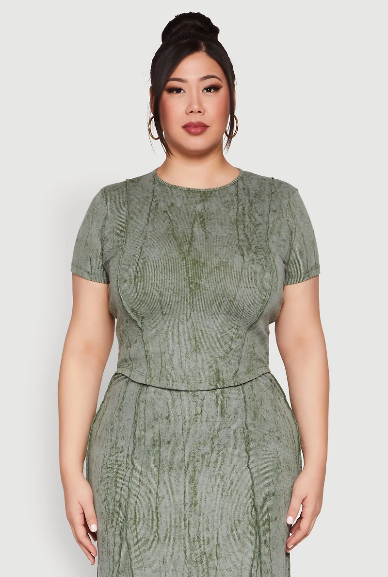 Womens Plus Size Mineral Wash Mermaid Skirt, Green, Size 2X