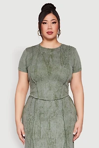 Womens Plus Size Mineral Wash Mermaid Skirt, Green, Size 2X