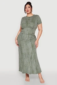 Womens Plus Size Mineral Wash Mermaid Skirt, Green, Size 2X