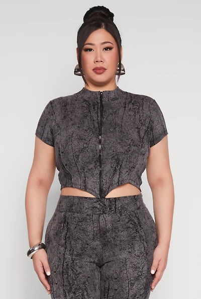Plus Mineral Wash Zip Front Top