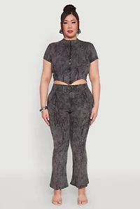 Womens Plus Size Mineral Wash Zip Front Top, Grey, Size 2X