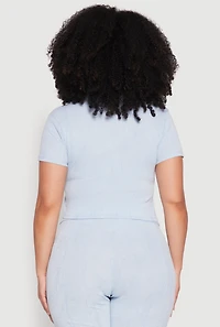 Womens Plus Size Mineral Wash Zip Front Top, Blue, Size 1X