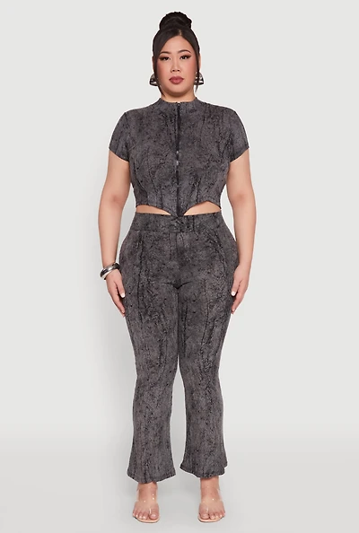 Womens Plus Size Mineral Wash Boot Cut Pants, Grey, Size 2X