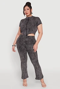 Womens Plus Size Mineral Wash Boot Cut Pants, Grey, Size 2X